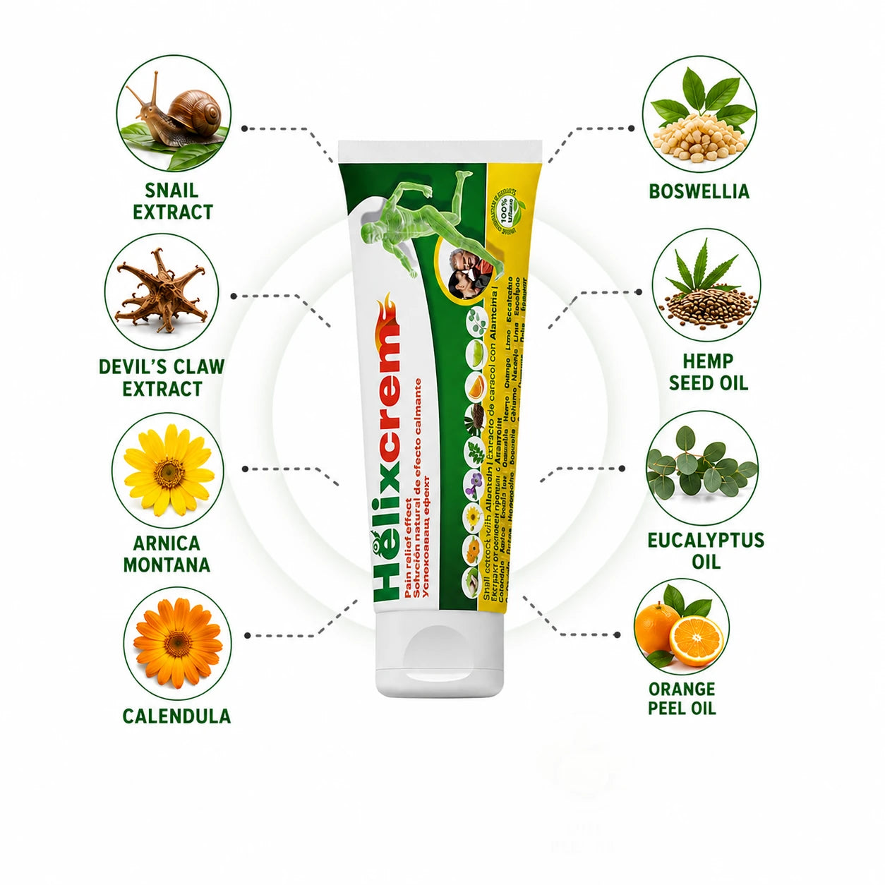 HelixCrem massage cream with botanical ingredients and snail extract