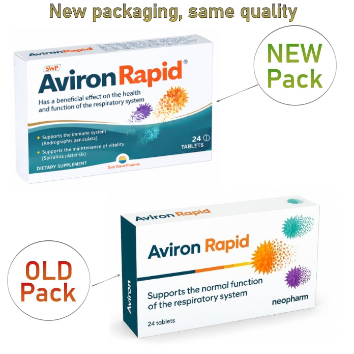 Aviron Rapid dietary supplement new packaging and old packaging comparison image showing same product quality different pack design