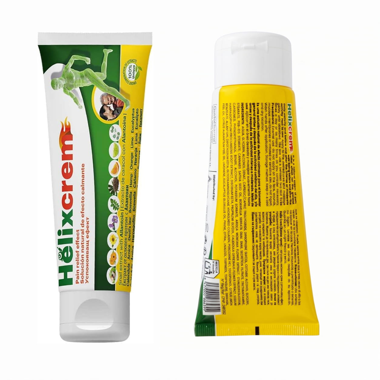 Helixcrem cream packaging with ingredient and usage information