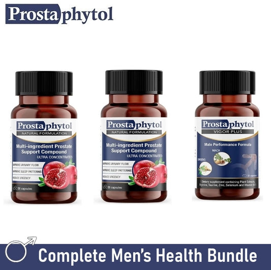 Prostaphytol men’s health supplement bundle with two prostate support bottles and one Vigor Plus formula bottle image
